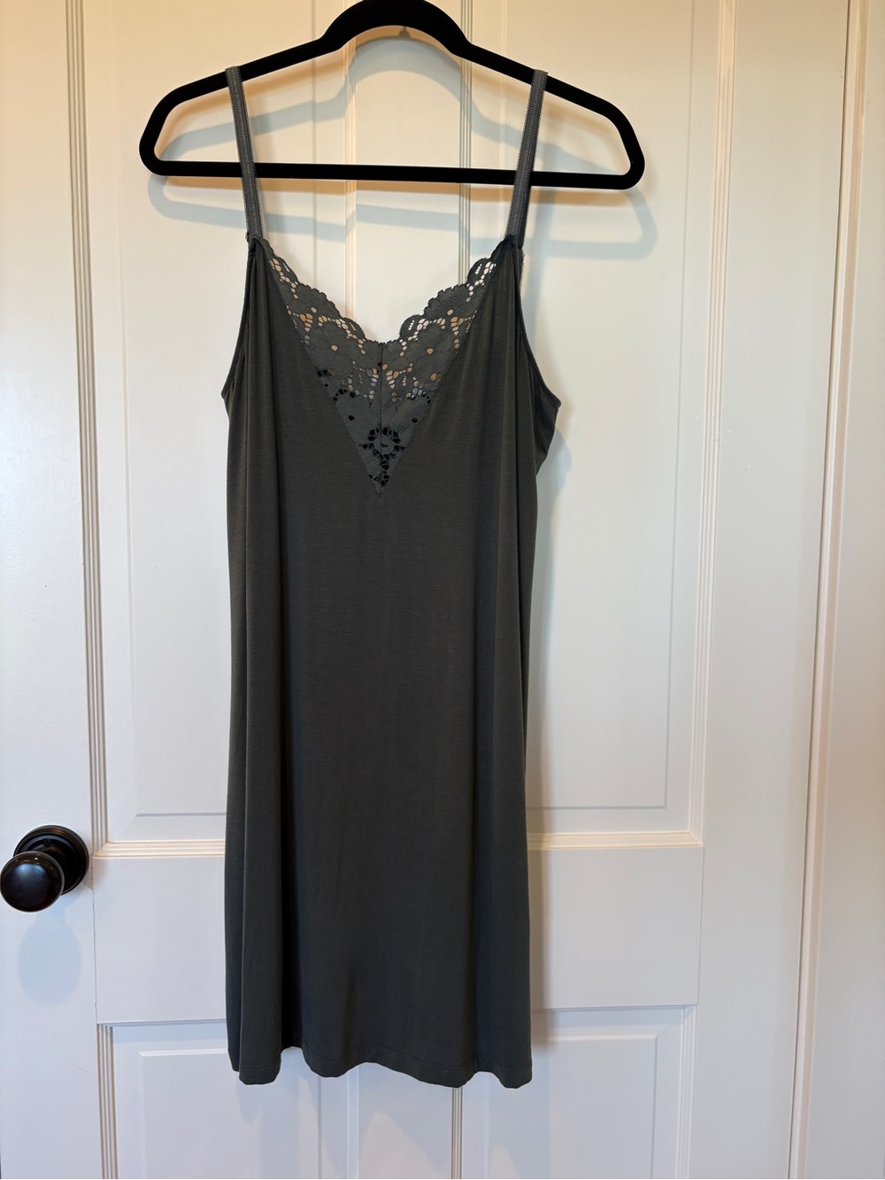Eberjey Lace Trim Slip Dress - Dark Gray